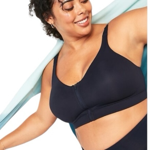 Old Navy Zip-Front Sports Bra Navy - Picture 1 of 8